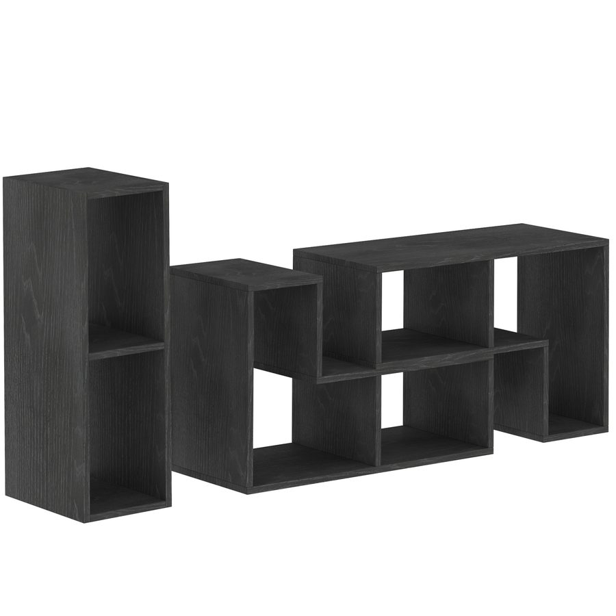 HOMCOM TV-Möbel 75" max Modular mit 2 L-förmigen Regalen und rechteckigem Regal, Modernes TV-Ständer aus Spanplatte für Wohnzimmer, 134-180x30.5x44 cm, Schwarz   Aosom von HOMCOM