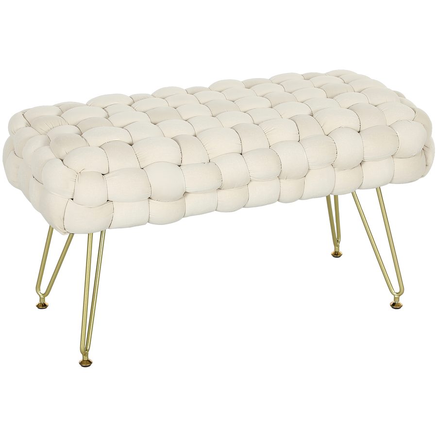 HOMCOM Sitzhocker, Polsterbank mit Samtoptik, Fußbank mit gepolstertem Sitz, Metallbeine, Fußstütze, für Wohnzimmer, Schlafzimmer, 76 x 38 x 41,5 cm, Cremeweiß   Aosom von HOMCOM