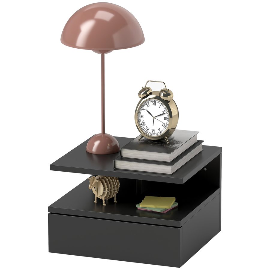 HOMCOM Schwebender Nachttisch für Schlafzimmer, Moderner Nachttisch mit Schublade und oberem Regal aus Holz, 35x32x22,5 cm, Schwarz   Aosom von HOMCOM
