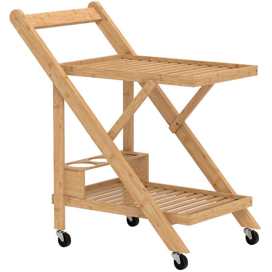 HOMCOM Küchenwagen Servierwagen mit Weinregal, Arbeitsplatte, 2 Ebenen, Rollwagen für Büro, Küche, Wohnzimmer, 66 x 40 x 70 cm, Bambus, Natur   Aosom von HOMCOM