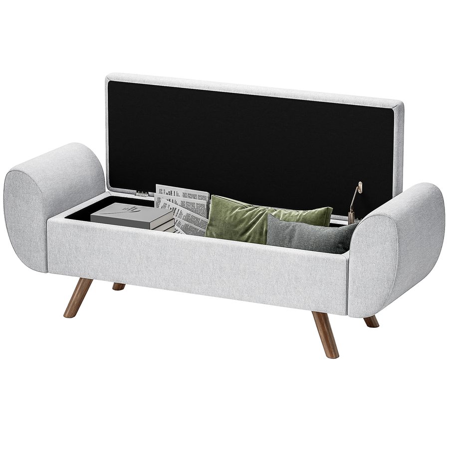 HOMCOM Aufbewahrungsbank 53,8L Pouf Wohnzimmer Bettende Aufbewahrungskiste Hocker mit gepolsterter Sitzfläche aus Leinen und Armlehnen, für Wohnzimmer, Schlafzimmer, Eingangsbereich, 132 x 42 x 50 cm, grau   Aosom von HOMCOM
