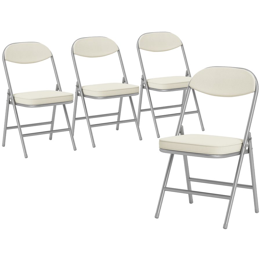 HOMCOM Klappstuhl 4er Set Campingstuhl mit Gepolsteter Rückenlehne, Klappbar Bürostuhl mit Stahlrahmen, Küchenstuhl mit Polster bis 120 kg belastbar für Gäste, Büro, Camping, Cremeweiß   Aosom von HOMCOM