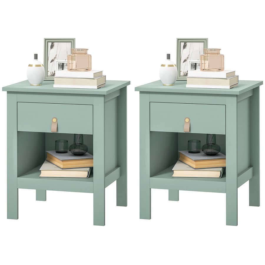 HOMCOM 2er-Set Nachttische Nachtkonsole mit Schublade und offenem Fach, modernes Design für Schlafzimmer, Wohnzimmer, 45 x 40 x 55 cm, grün   Aosom von HOMCOM