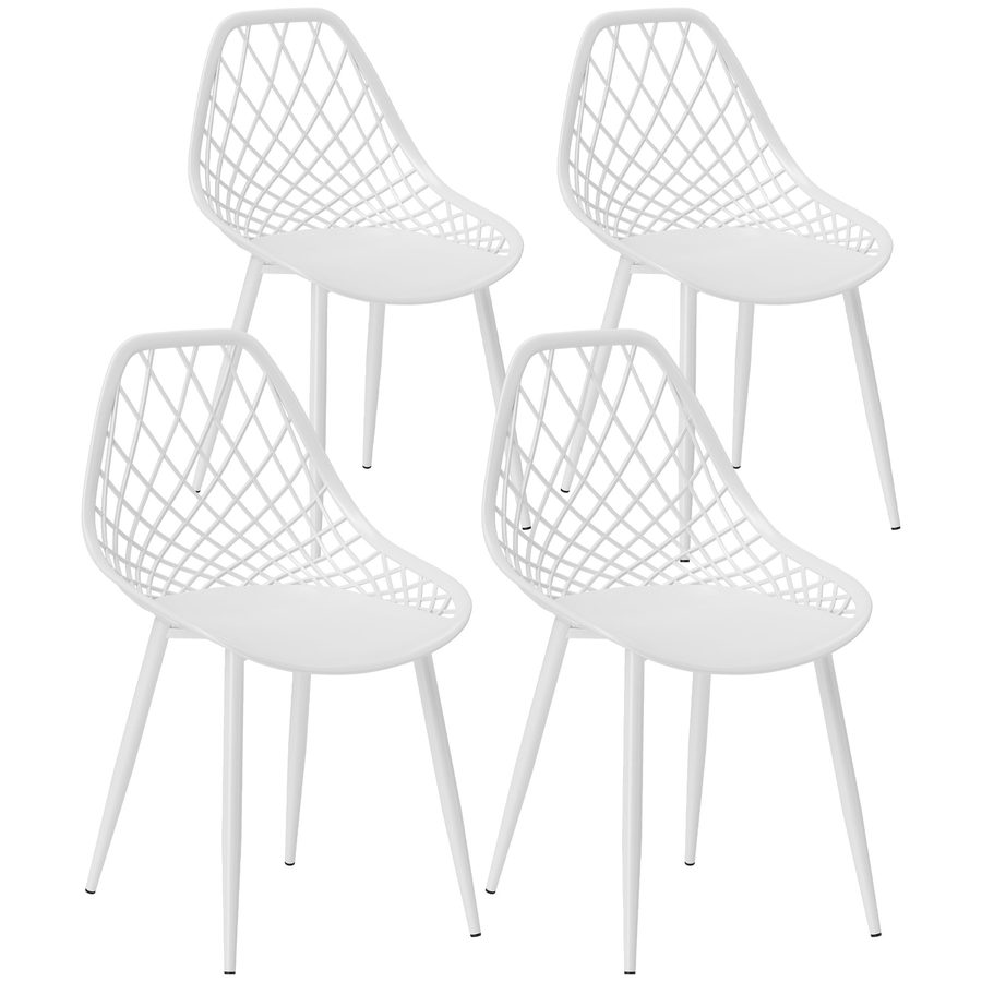 HOMCOM Set von 4 Esszimmerstühlen, Moderne Küchenstühle mit gewölbter und durchbrochener Rückenlehne und Metallbeinen, Plastikstuhl für Küche, Schlafzimmer und Wohnzimmer, Weiß   Aosom von HOMCOM