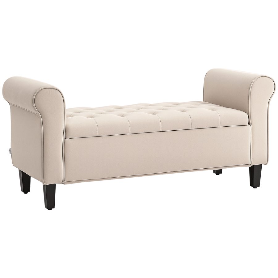 HOMCOM Sitzbank mit Stauraum Polsterbank mit Samt-Bezug, Armlehne Bettbank mit Holzbeinen, Schuhbank für Schlafzimmer, Wohnzimmer, Flur 126 x 48,5 x 57 cm Beige   Aosom von HOMCOM