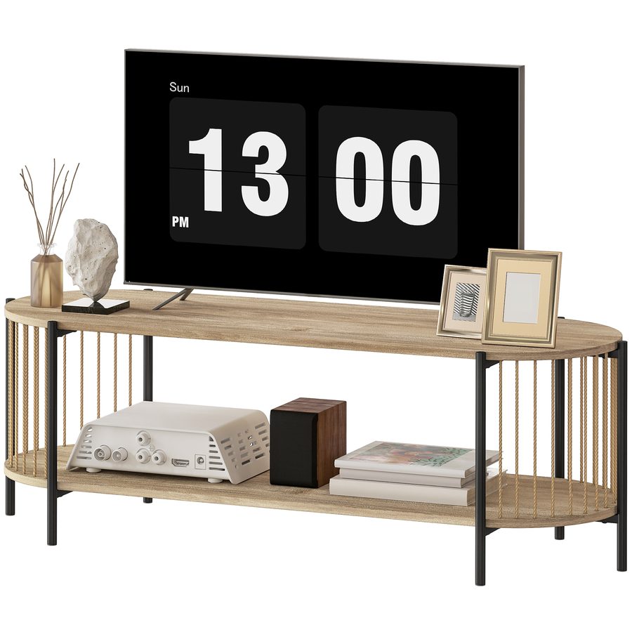 HOMCOM TV-Möbel Boheme TV-Tisch bis zu 55 Zoll mit Design in Papierschnur und 2 offenen Regalen für Wohnzimmer Schlafzimmer 124x43,5x41 cm Natur   Aosom von HOMCOM