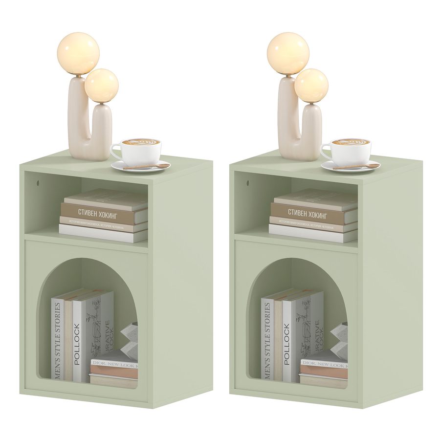 HOMCOM Set aus 2 Nachttischen, Nachttisch mit offenen Fächern, geschwungenes Design, Nachtkommode für Schlafzimmer, Wohnzimmer, 40 x 30 x 60 cm, Hellgrün   Aosom von HOMCOM