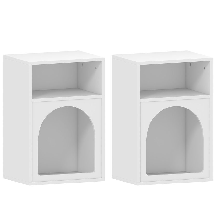 HOMCOM 2er-Set Nachttische, Nachttisch mit offenen Fächern, Bogen-Design, Nachttisch für Schlafzimmer, Wohnzimmer, 40 x 30 x 60 cm, Weiß   Aosom von HOMCOM