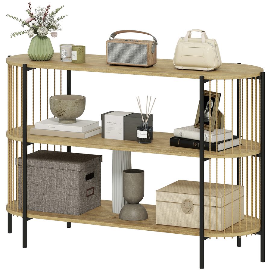 HOMCOM Konsolentisch mit handgeflochtener Papierkordel Eingangskonsole mit Stahlgestell Bohemian Stil für Eingang Wohnzimmer 124x43,5x80 cm Natur   Aosom von HOMCOM
