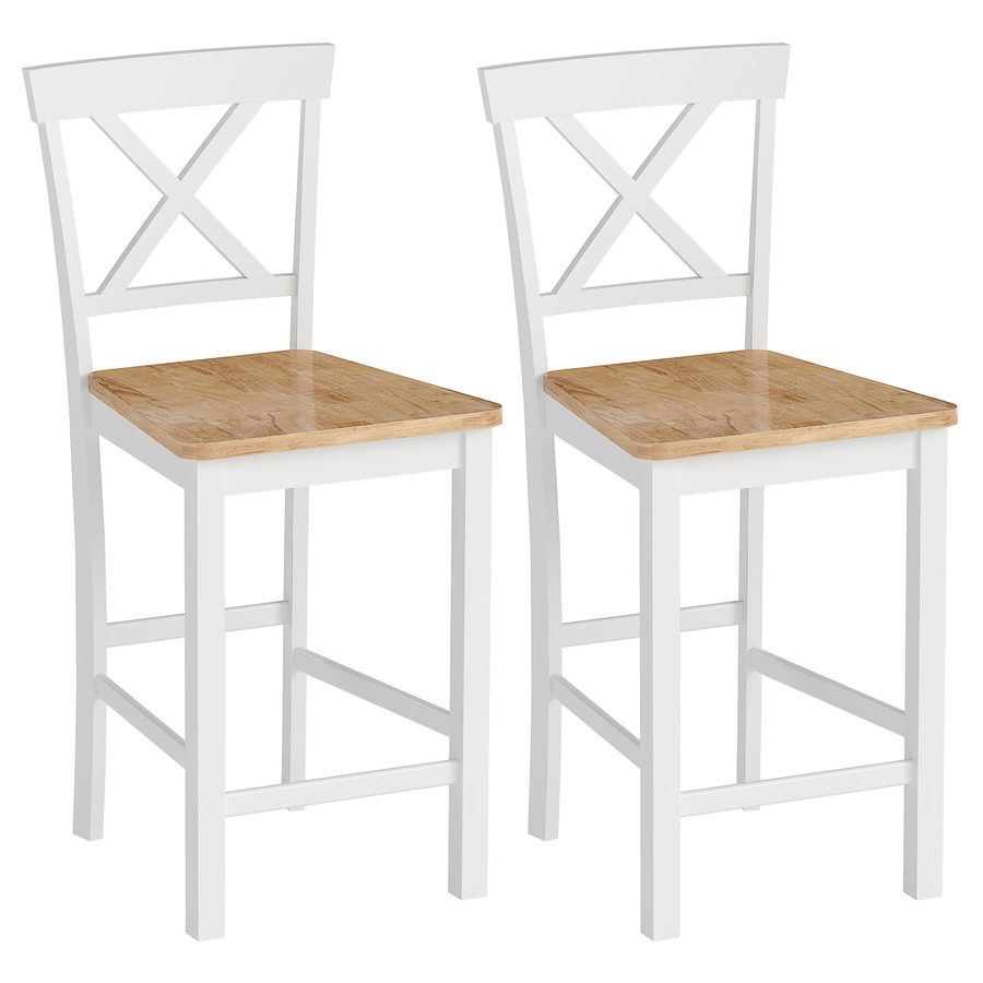 HOMCOM Barhocker 2er Set Barstuhl Armlose Küchenstühle mit Rückenlehne und Fußstütze, Modern Tresenhocker aus Massivholz für Küche, Wohnzimmer, Esszimmer Eiche   Aosom von HOMCOM