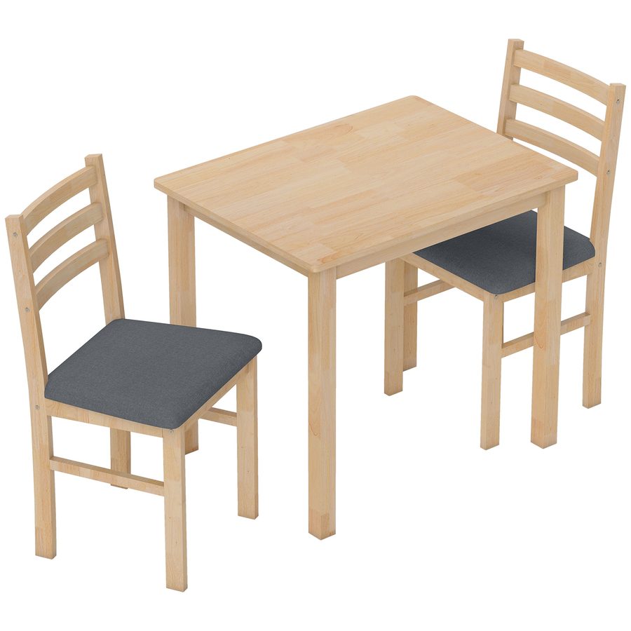 HOMCOM Essgruppe Esstisch mit 2 Stühlen Platzsparend Esszimmergruppe Sitzgruppe Rechteckig Küchentisch mit gepolsterten Essstühlen für kleine Raum, Esszimmer, Küche, Naturholz   Aosom von HOMCOM