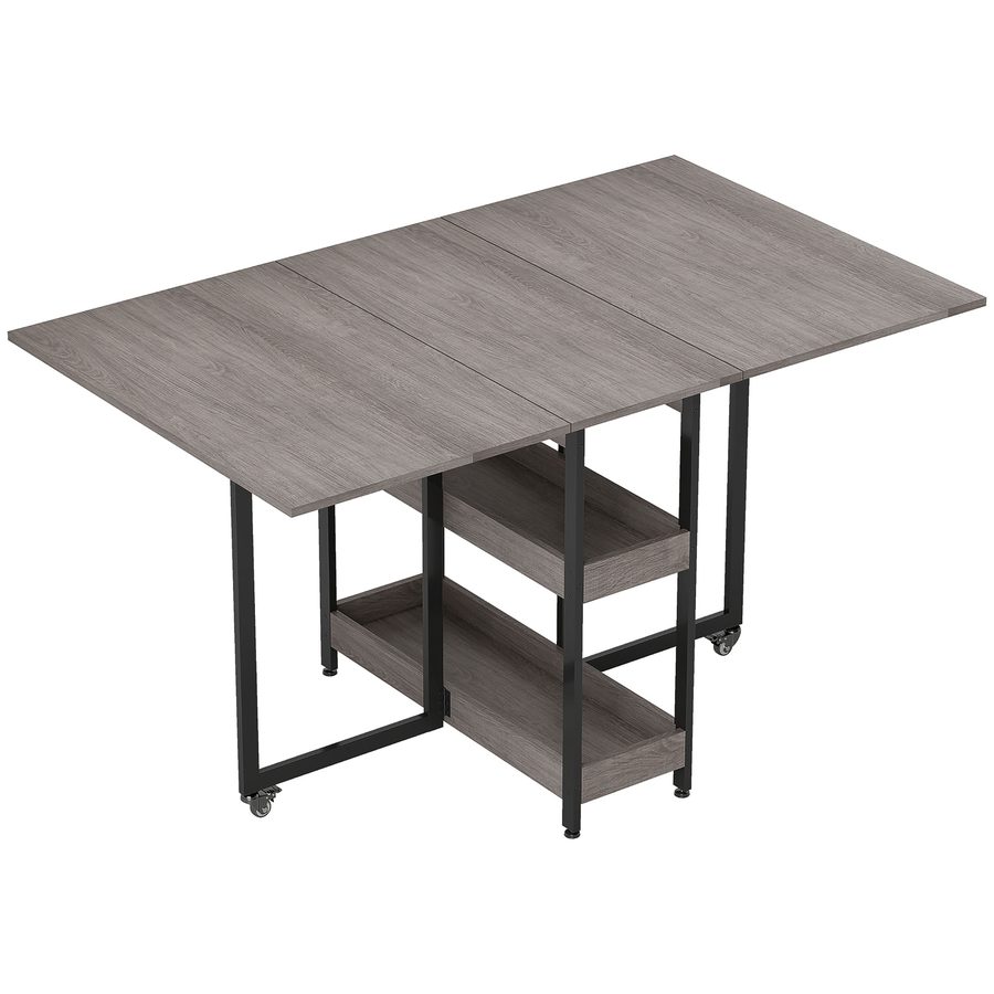 HOMCOM Esstisch Klappbar Küchentisch für 2-4 Personen mit 2 Offenen Ablagen, Mobiler Esszimmertisch Klapptisch für Kleine Räume, Esszimmer, Küche 133,4 x 80 x 75 cm Grau   Aosom von HOMCOM