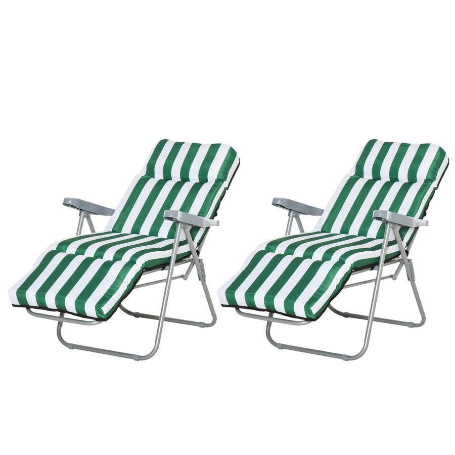 Outsunny Klappstühle Gartenstuhl Sonnenliege mit Armlehne klappbar 5 Positionen Auflage Grün-Weiß 60 x 75 x 102 cm für Garten & Terrasse   Aosom.de von Outsunny