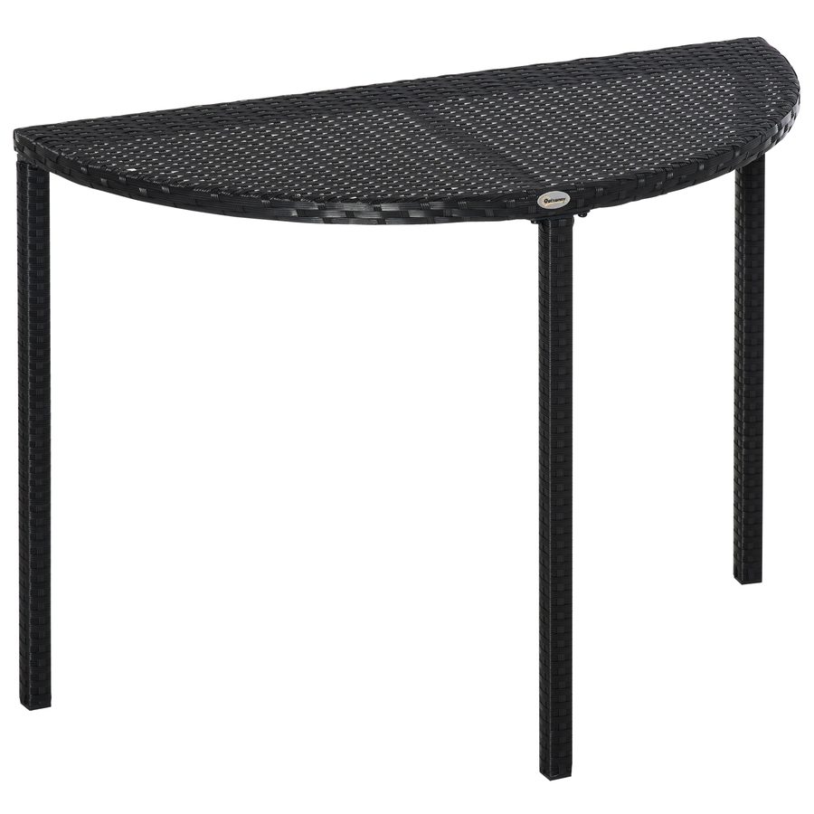 Outsunny Halbrunder Balkontisch Garten Beistelltisch aus Polyrattan und Metall Schwarz 100x50x74cm ideal für Terrasse und Balkon   Aosom.de von Outsunny