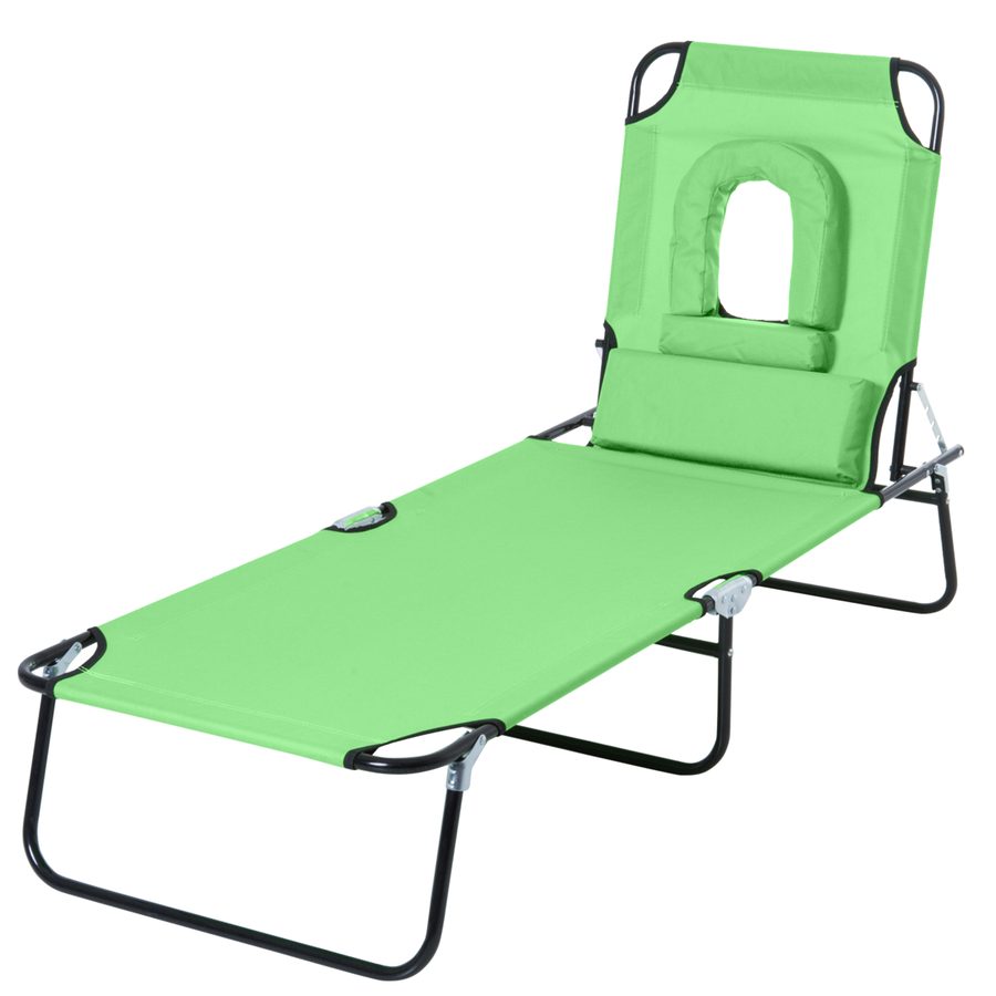 Outsuuny Sonnenliege klappbar Gartenliege mit Lesefenster, Kopfkissen, Liegestuhl mit 4-Fach verstellbare Rückenlehne, wetterfeste Campingliege bis 120 kg belastbar, für Garten Strand Pool, Grün   Aosom von Outsunny