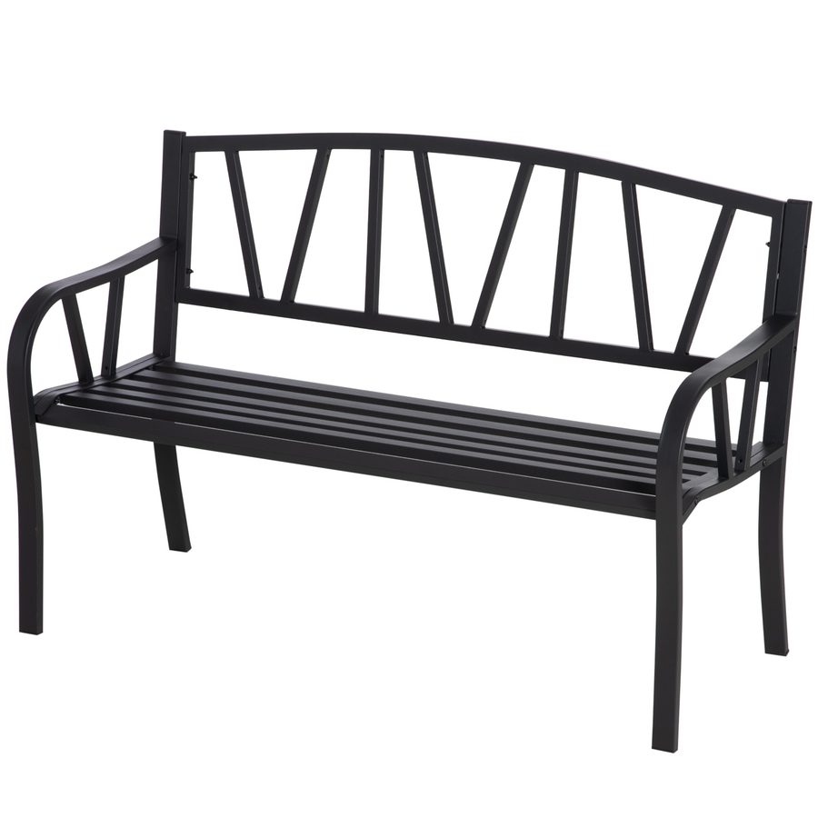 Outsunny Gartenbank aus wetterfestem Schwarzem Metall, Gartenbank im Freien aus Eisen für 2 Personen, 128x56x86cm   Aosom von Outsunny