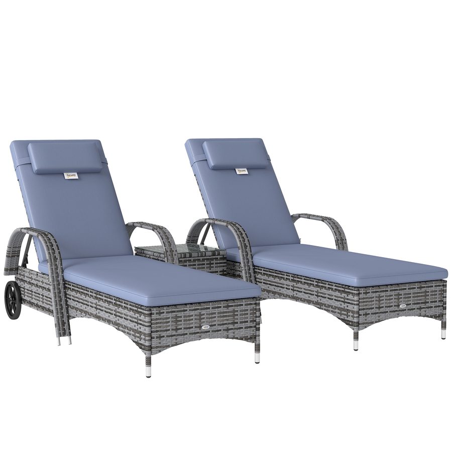 Outsunny Sonnenliege Gartenliege Tisch 3er-Set Gartenmöbel, Polyrattan+Metall Grau   Aosom von Outsunny