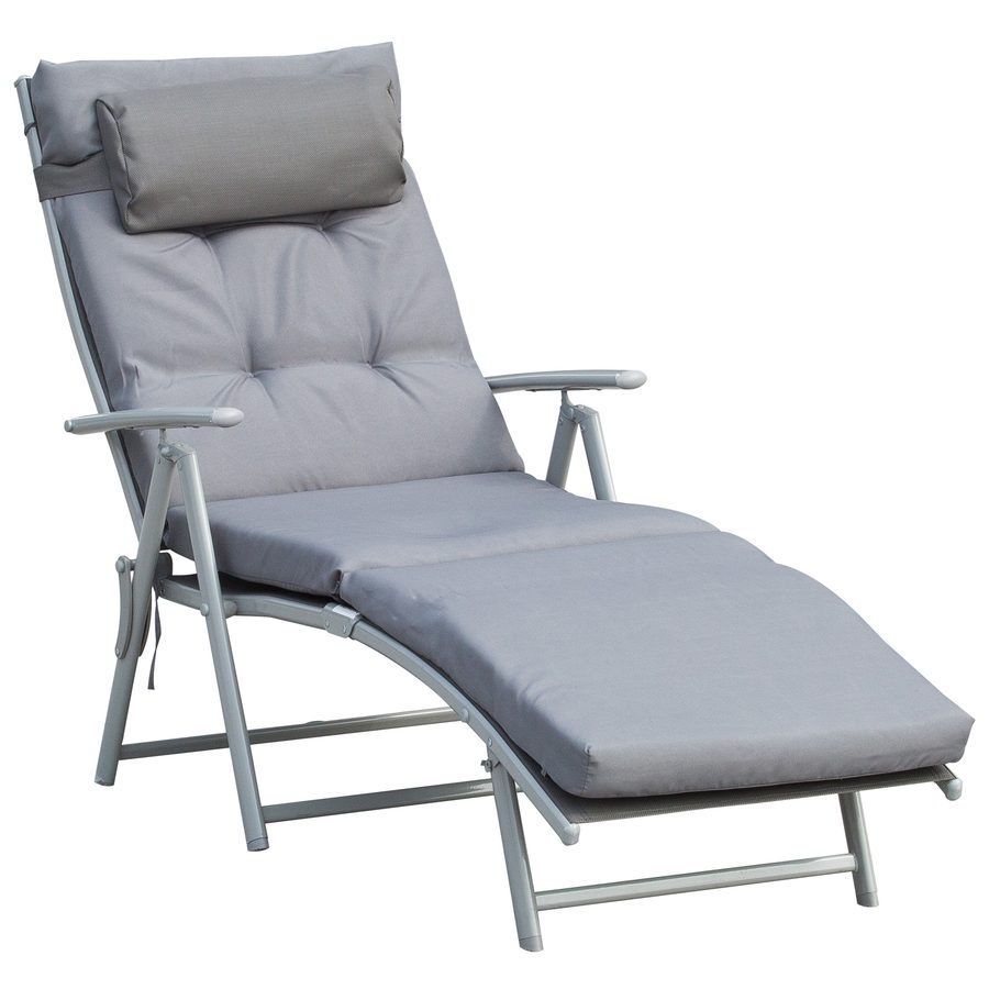 Outsunny Sonnenliege Strandliege Gartenliege klappbar verstellbar mit Kissen Garten Metall Stoff Grau 137 x 63,5 x 100,5 cm   Aosom von Outsunny