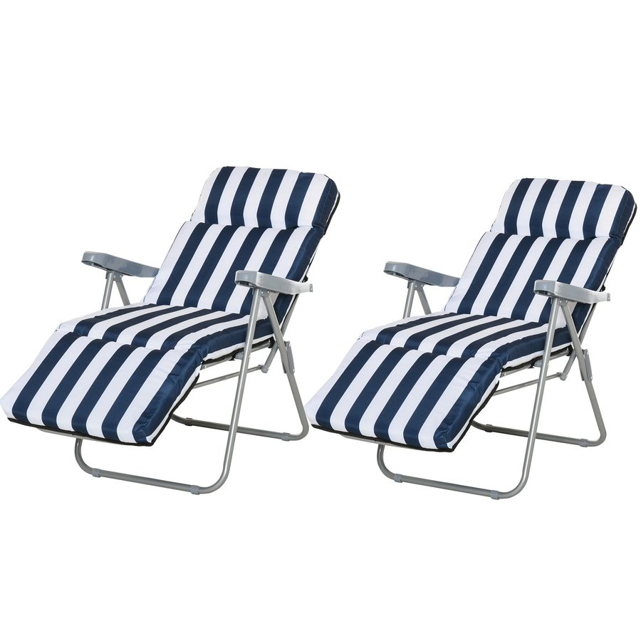 Outsunny 2er Set Klappstühle Gartenstuhl Sonnenliege mit Armlehne, klappbar, 5 Positionen, Auflage in Blau, 60 x 75 x 102 cm   Aosom.de von Outsunny