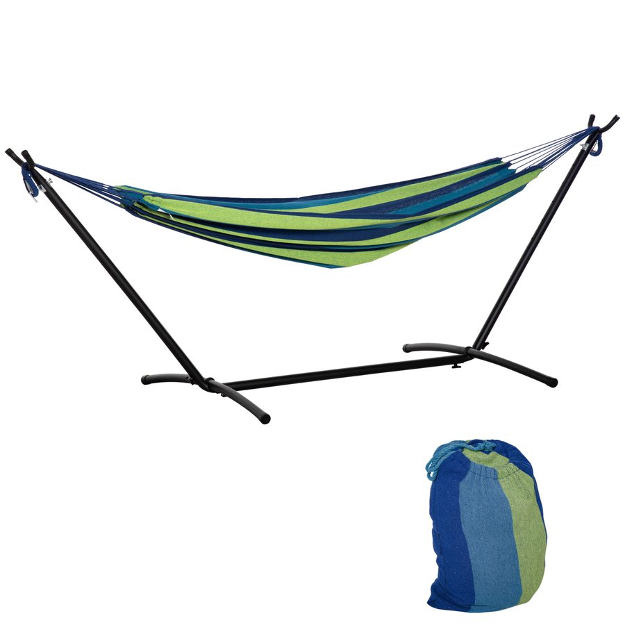Outsunny Gartenhängematte 310x117 cm mit höhenverstellbarem Gestell, Tragfähigkeit 120 kg, freistehende Hängematte mit Tragetasche, für Camping, Garten, Balkon, Patio, Grün und Hellblau   Aosom von Outsunny