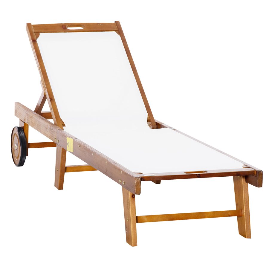 Outsunny Sonnenliege Relaxliege Gartenliege verstellbar aus Akazienholz und Textil, Natur und Weiß, 198x60x55-88 cm für Garten und Terrasse   Aosom.de von Outsunny