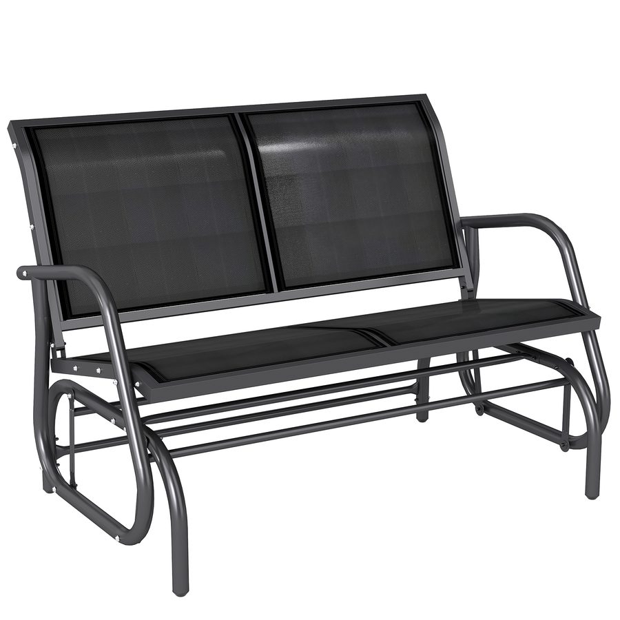 Outsunny Schaukelstuhl 2-Sitzer Gartenbank Gartenschaukel Sitzbank Parkbank Metall Gartenmöbel Schwarz 120 x 70 x 88 cm   Aosom von Outsunny