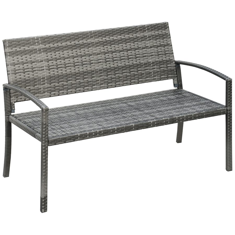 Outsunny Gartenbank Rattanoptik Parkbank mit Stahlrahmen für 2 Personen Balkonbank bis 320 kg belastbar Grau Gartenmöbel   Aosom.de von Outsunny