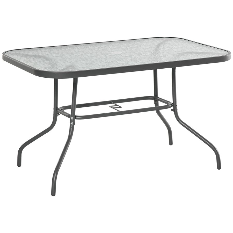 Outsunny Gartentisch, Balkontisch, Garten Beistelltisch, mit Glasplatte, Schirmloch, Hartglas + Metall, Carbongrau, 120 x 80 x 70cm   Aosom von Outsunny