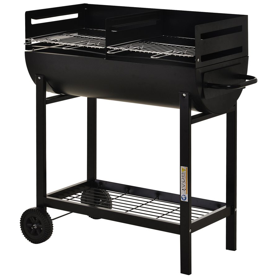 Outsunny Grillwagen, Grillstation, Standgrill mit Windschutz, 2 x Grillrost, 3-stufig höhenverstellbar, Metall, Schwarz, 90 x 45 x 96 cm   Aosom von Outsunny