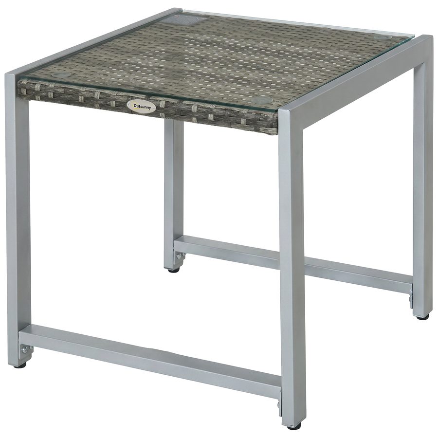 Outsunny® Gartentisch Beistelltisch mit Hartglas, Polyrattan & Aluminium, wetterfest & modern für Garten Balkon Terrasse   Aosom.de von Outsunny