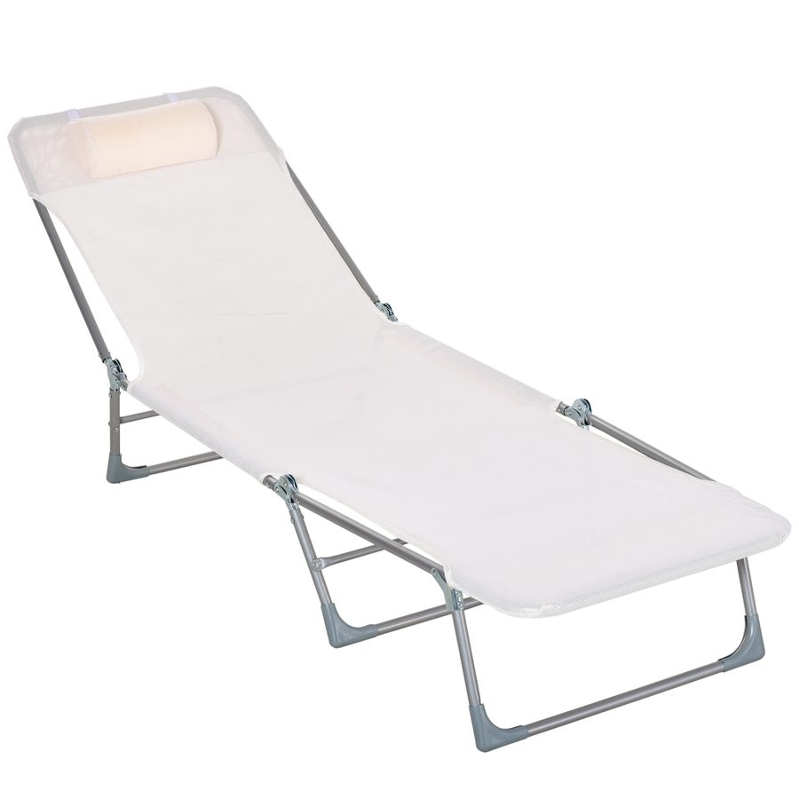 Outsunny Sonnenliege Gartenliege verstellbar klappbar mit Kissen und 5-fach verstellbarer Rückenlehne 182L x 56B x 28H cm creme   Aosom von Outsunny