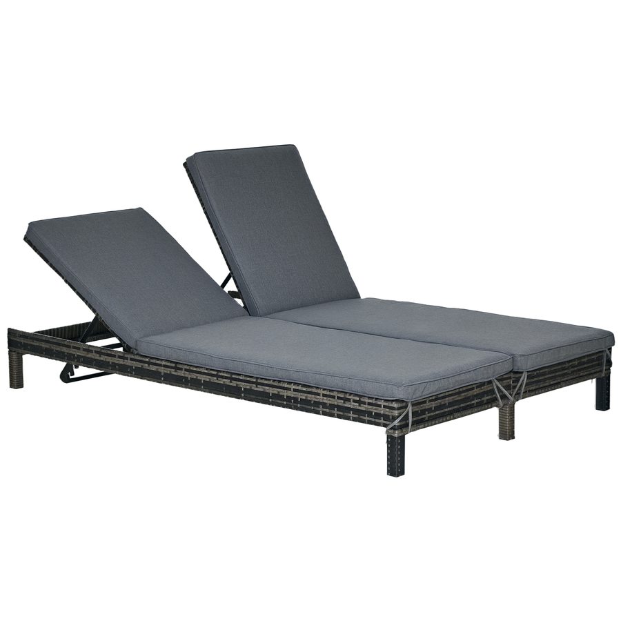 Outsunny Polyrattan Sonnenliege Gartenliege für 2 Personen Relaxliege 5-stufige Rückenlehne Metall & PE Rattan 196x120x28cm für Garten & Terrasse   Aosom.de von Outsunny