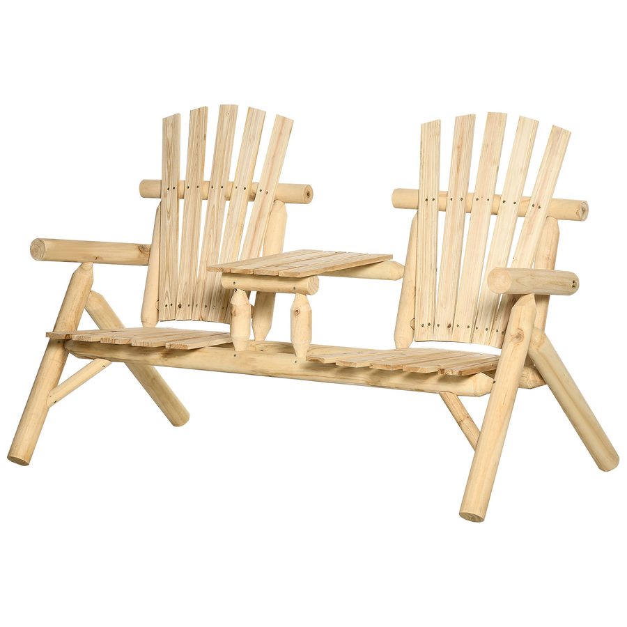 Outsunny Gartenbank mit Tisch, Gartenmöbel, Sitzbank, 2 Stühle, Massivholz, Natur, 157 x 88 x 103 cm   Aosom von Outsunny