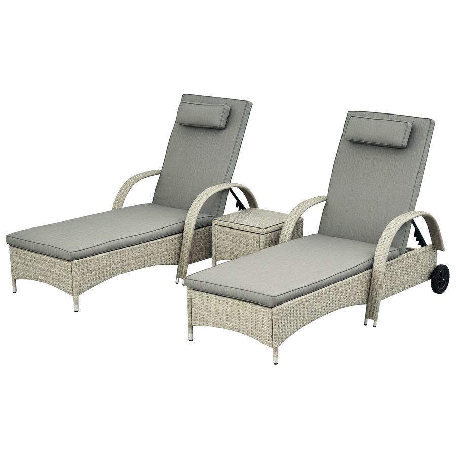 Outsunny Sonnenliege mit Tisch 3er-Set Gartenmöbel Polyrattan Metall Gartenliege Grau für Terrasse & Balkon   Aosom.de von Outsunny