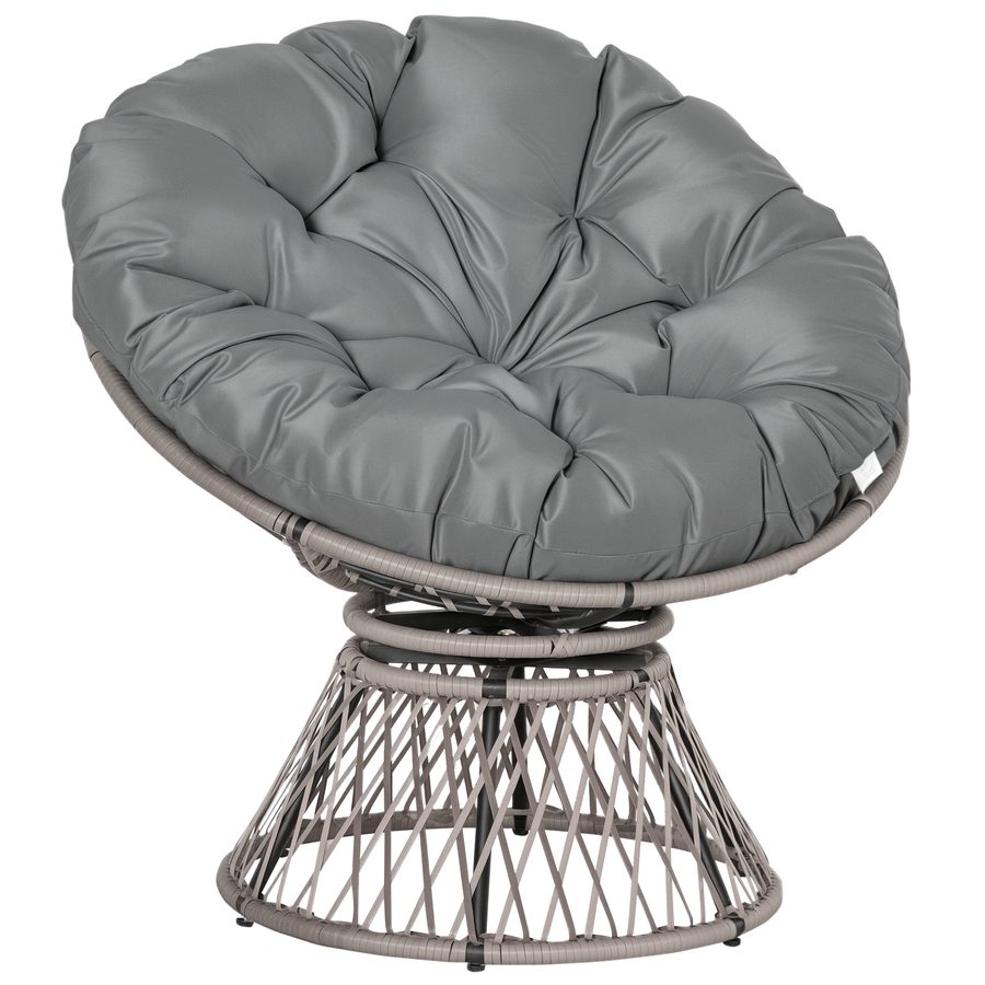 Outsunny Papasansessel Korbsessel mit Polster 360 Grad drehbar Rattan Grau B87 x T97 x H86 cm für Garten & Wohnzimmer   Aosom.de von Outsunny