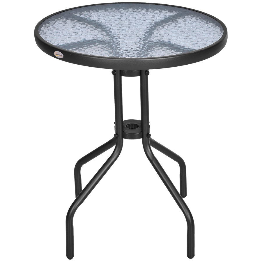 Outsunny Gartentisch rund Balkontisch Ø60xH70cm aus Metall mit Sicherheitsglas, ideal für Garten & Balkon   Aosom.de von Outsunny