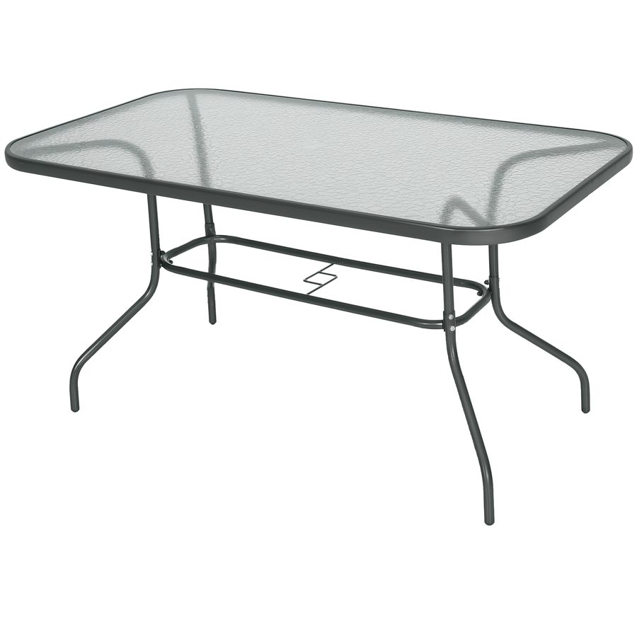 Outsunny Bistrotisch Gartentisch Glasplatte Schirmloch Hartglas Metall Carbongrau 140x80x70cm   Aosom von Outsunny