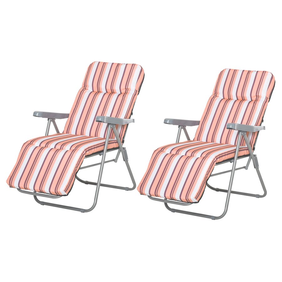 Outsunny Strandliegestuhl Set mit 2 Stück Klappbar und Verstellbar, Sonnenbett für den Garten mit Gepolstertem Kissen, Orange   Aosom von Outsunny