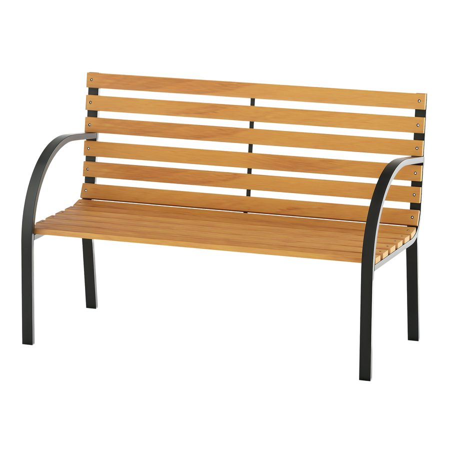 Outsunny Gartenbank 2-Sitzer Parkbank aus Stahl und Kiefernholz, natürliche Optik, B122 x T60 x H83 cm, ideal für Garten & Terrasse   Aosom.de von Outsunny