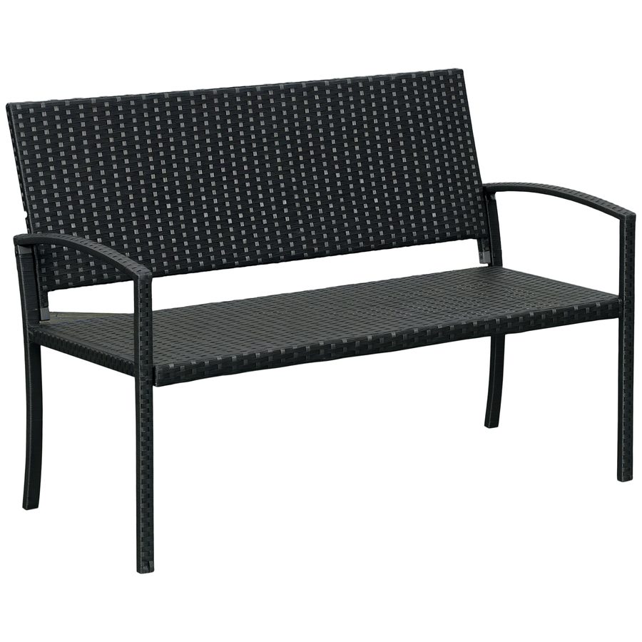 Outsunny Polyrattan Gartenbank 2-Sitzer Parkbank mit Stahlgestell und Geflecht Schwarz B122 x T60 x H87cm für Garten & Terrasse   Aosom.de von Outsunny