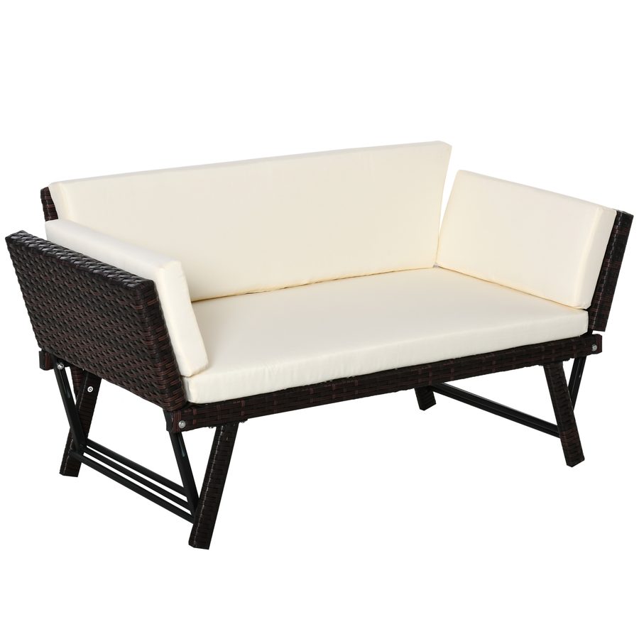 Outsunny Polyrattan Gartensofa 2 Sitzer klappbar Gartenmöbel Loungesofa mit Armlehnen Stahl Braun 129x63x67 cm für Terrasse & Balkon   Aosom.de von Outsunny