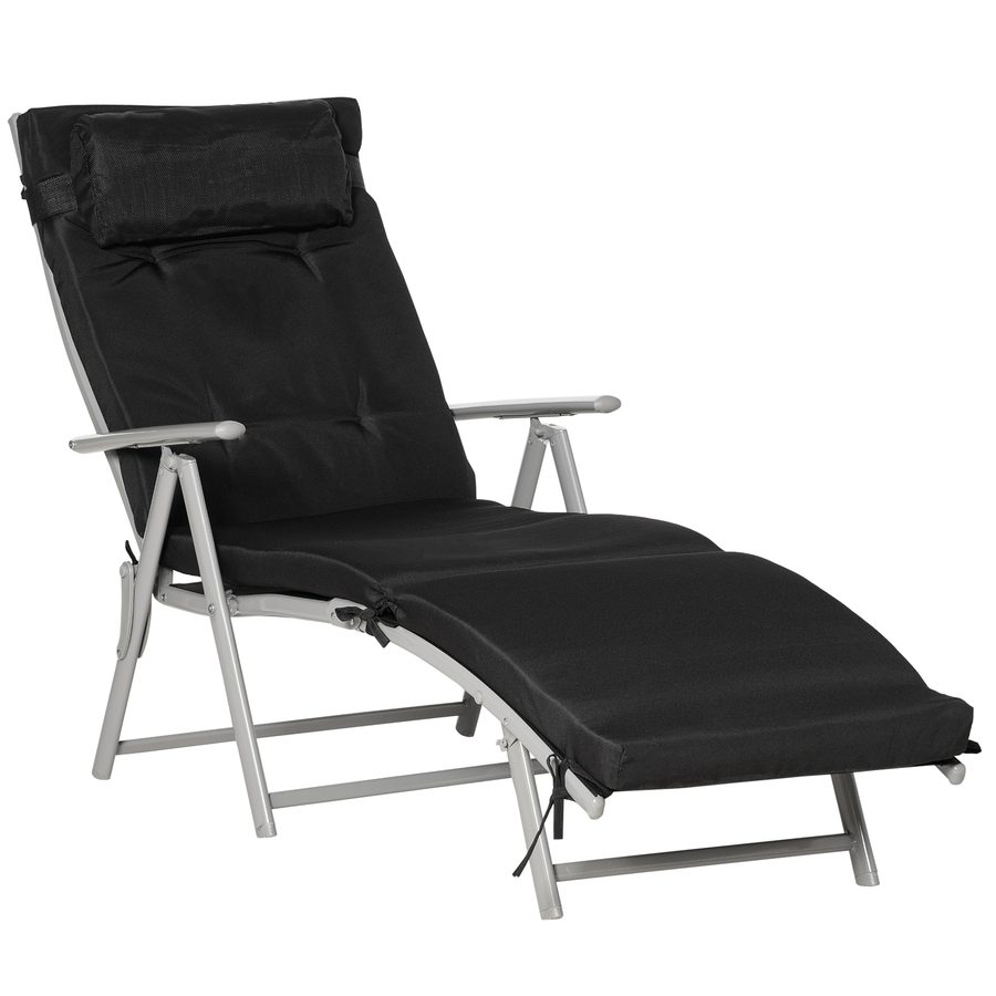 Outsunny Strandliege faltbar, 7 Stufen verstellbar, wetterbeständig, mit Kissen, Texteline, Polyester, Metall, 137 x 63,5 x 100,5 cm, Schwarz  Aoso von Outsunny