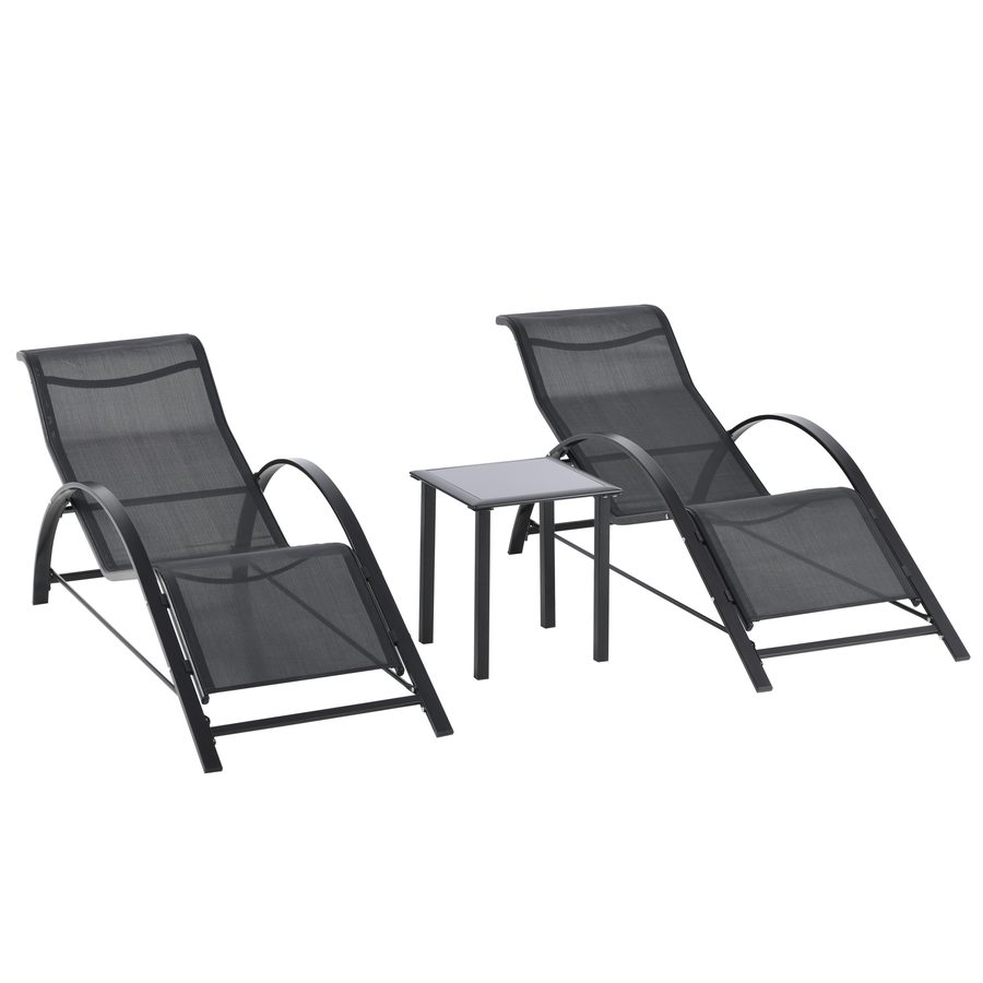 OUTSUNNY Sonnenliege mit Tisch 3er-Set Gartenliegen Relaxliege Liegestuhl atmungsaktives Gartenmöbel für Balkon Terrasse Schwarz   Aosom.de von Outsunny