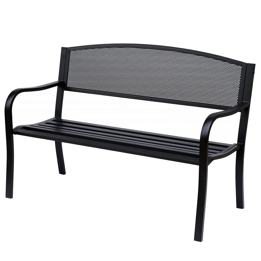 Outsunny Gartenbank 2-Sitzer Parkbank aus Stahl Schwarz B127 x T60 x H87cm, ideal für Garten & Terrasse   Aosom.de von Outsunny
