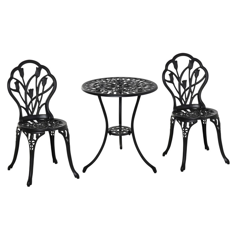 Outsunny Bistroset gartentisch set wetterfest 2 Personen Tisch+2 Stühle mit Schirmloch für mehrere Orte Aluminium Schwarz für Garten Balkon   Aosom.de von Outsunny