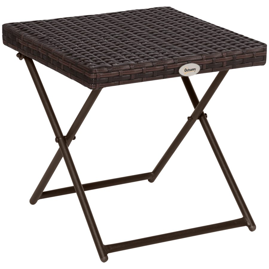 Outsunny Gartentisch Beistelltisch Blumenständer klappbar 40x40x40 cm Polyrattan Metall Braun für Gartenmöbel & Terrasse   Aosom.de von Outsunny