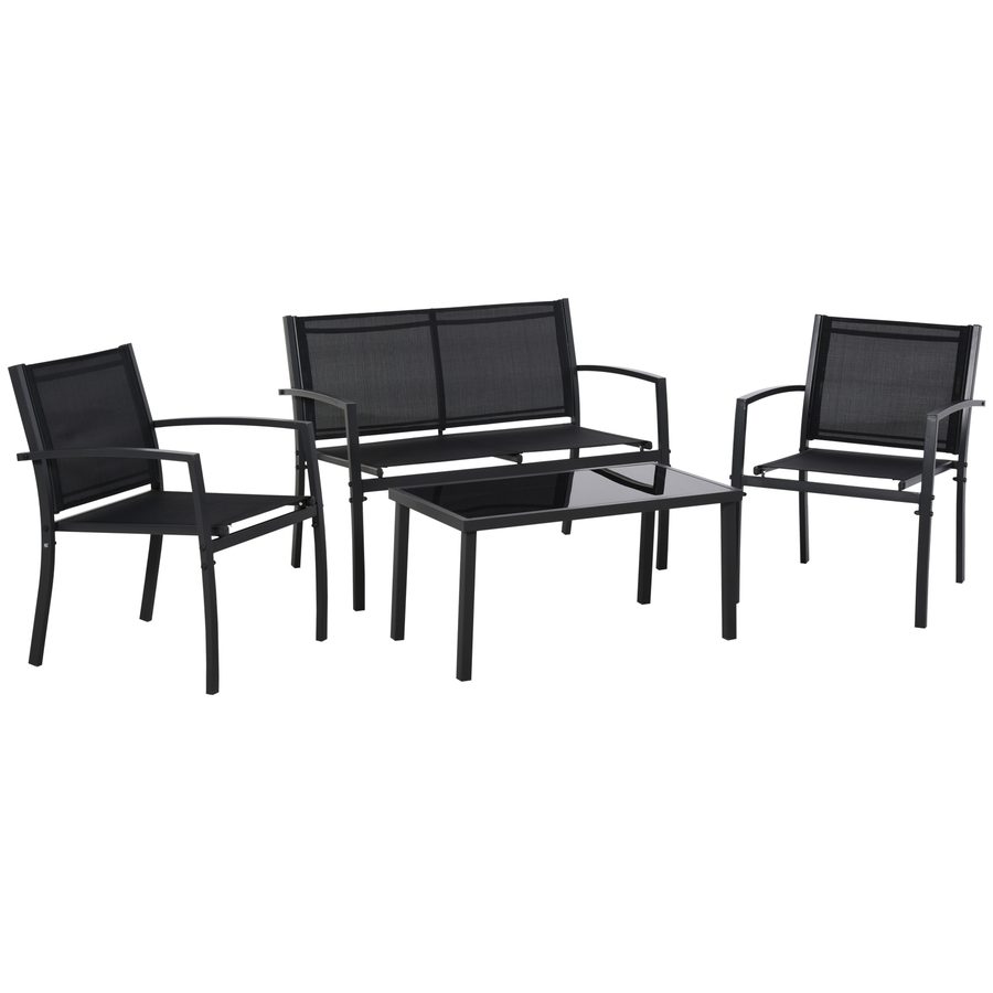 Outsunny Garten-Loungeset, 4-teilig mit 1 Tisch, 2 Gartenstühlen und 1 Bank aus Metall, Schwarz   Aosom von Outsunny