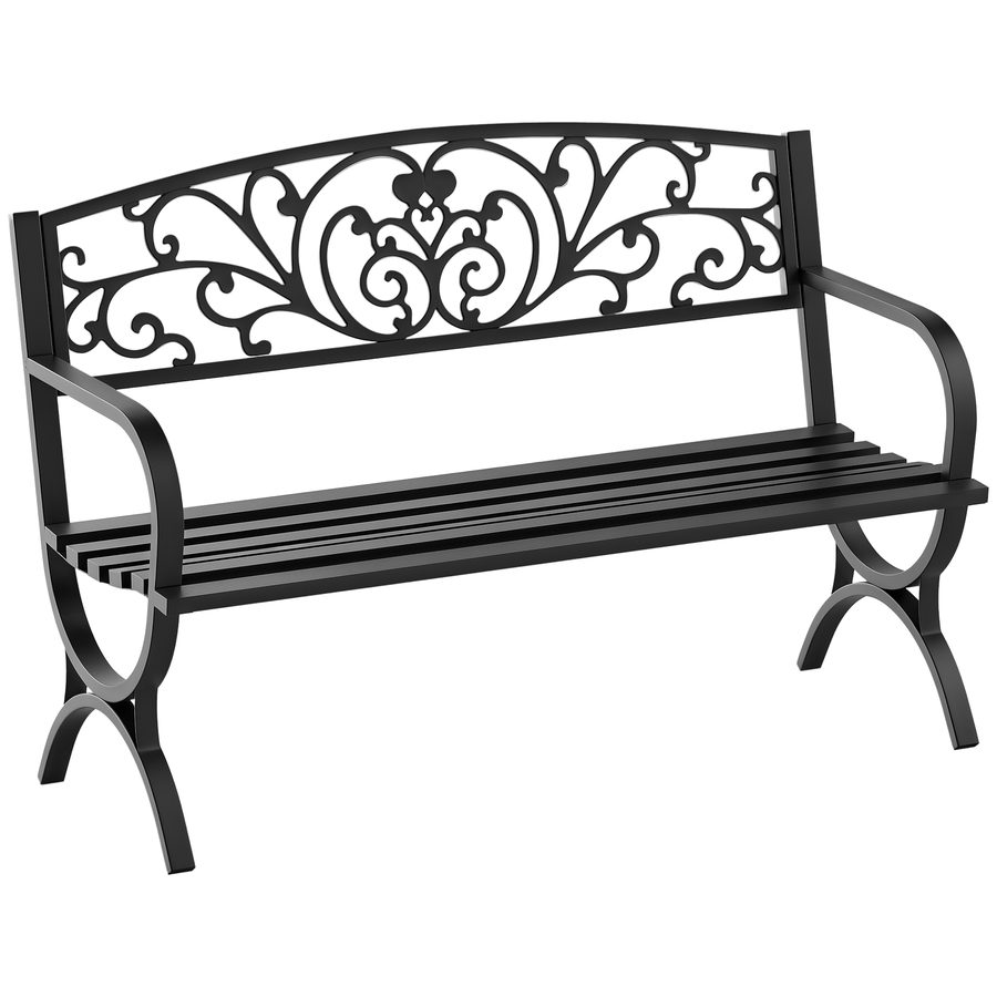 Outsunny Gartenbank Metall Sitzbank 2-Sitzer Schwarz 127x60x85 cm für Garten Terrasse Balkon   Aosom.de von Outsunny