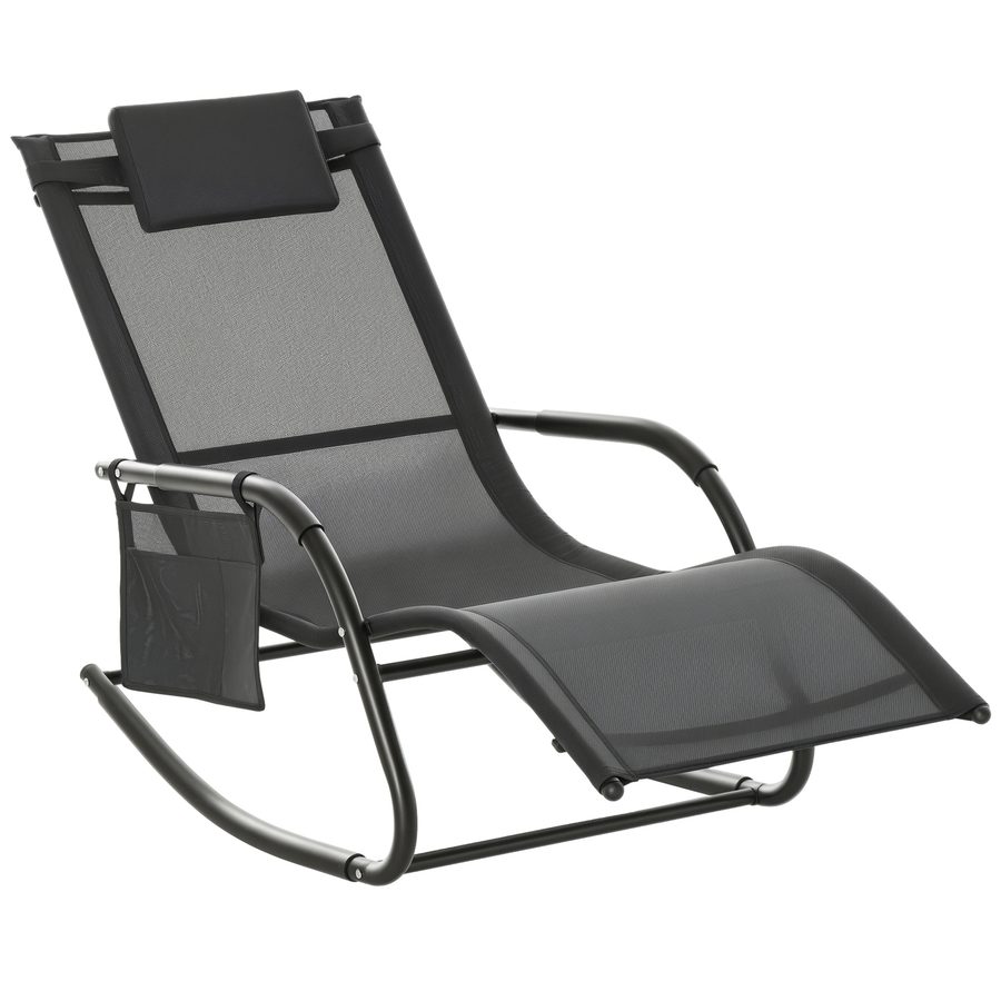 Outsunny Schaukelstuhl Schwingsessel Gartenstuhl Schaukelliege Metall Mesh Schwarz 150x62x88cm für Garten & Terrasse   Aosom.de von Outsunny