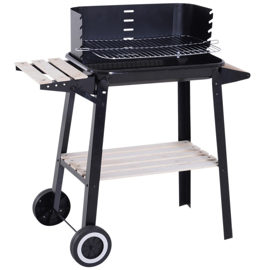 Outsunny Grillwagen Grillstation mit Windschutz 2 Ablagefächer höhenverstellbar Grillrost Metall Schwarz 83 x 45 x 87 cm für BBQ und Garten   Aosom.de von Outsunny
